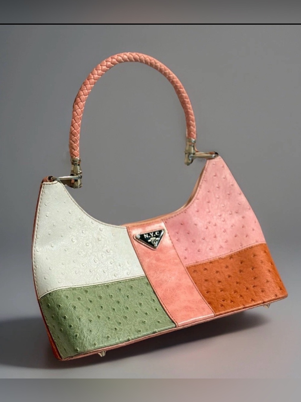 VTG NYC Multicolor Patchwork Hobo Bag - Pink, Green, White, Orange Retro Purse